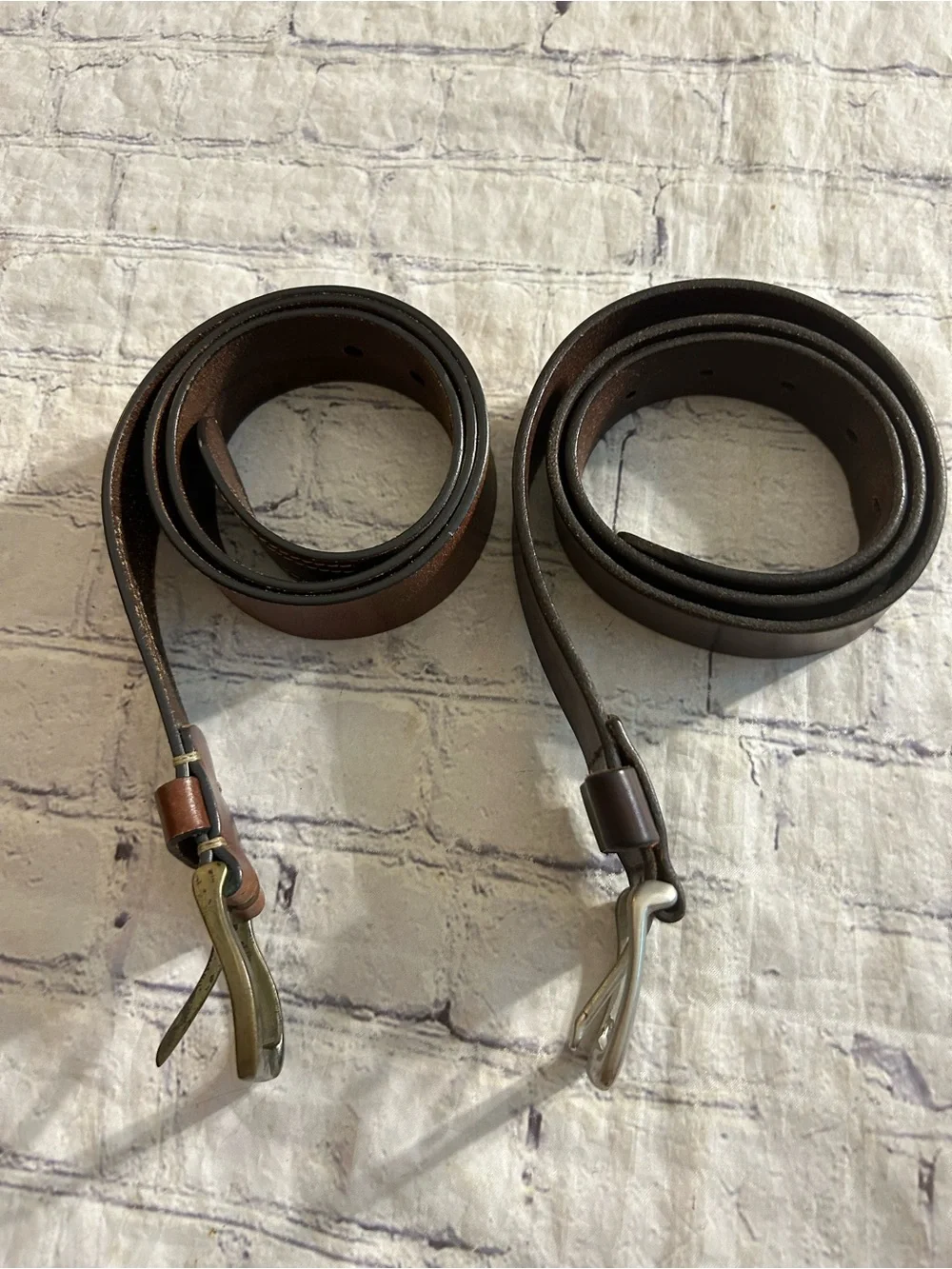 JOSEPH ABBOUD BROWN LEATHER ANTIQUE BUCKLE 36 & RUGGED BROWN RETRO LEATHER BELTS